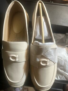 Coach Camilla White/Cream Leather Espadrille Loafers with Jute Sole NWT